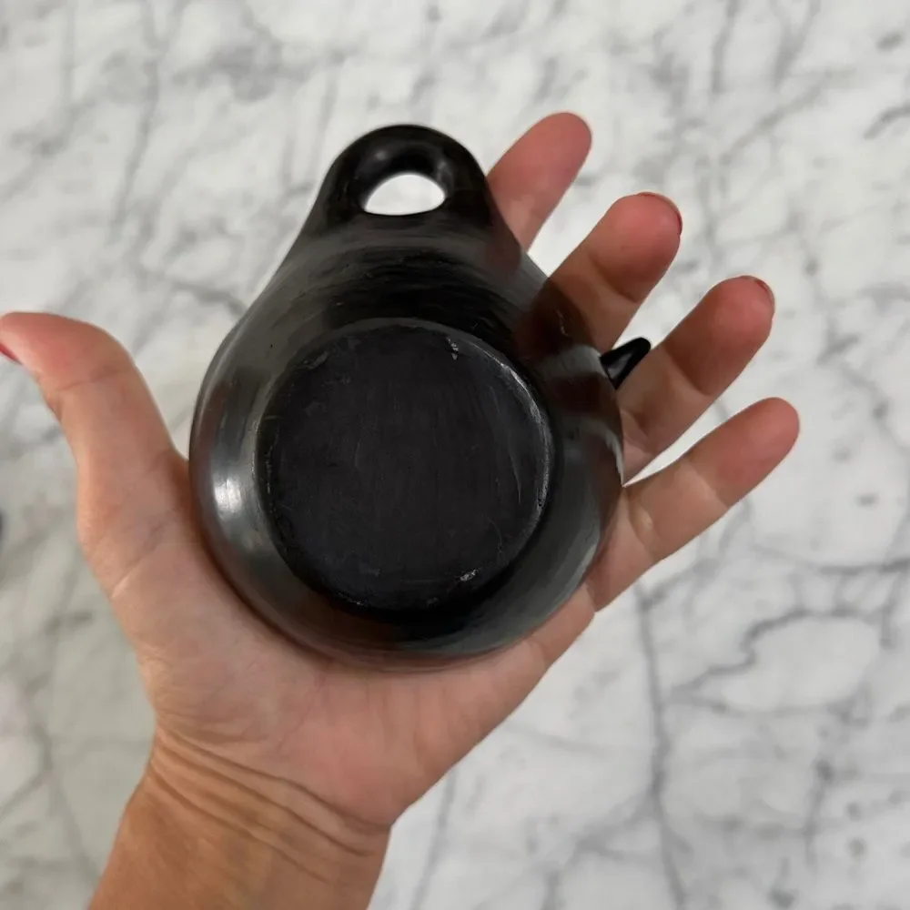 Spice Condiment Holder Black Clay Pot with Spoon